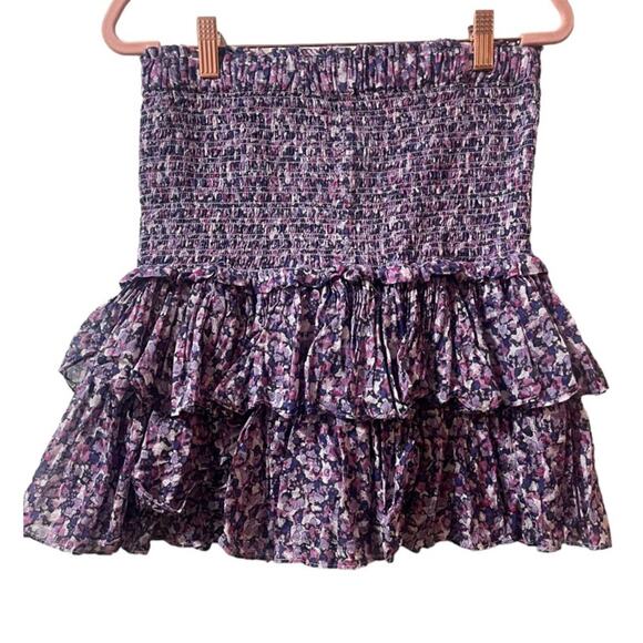 Isabel Marant Floral Smocked Mini Skirt Purple Size 6 Retails $350 - Picture 2 of 6